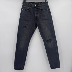 Levis 501 Premium Original Jeans Women 26 Black Straight Grunge Button Fly Faded